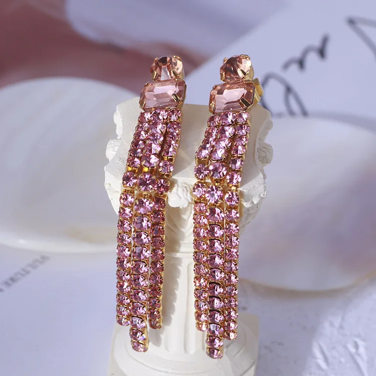 

Brass With 18k Gold AAA Zircon Long Tessal Drop Earrings Women Wedding Jewelry Punk Party Gown Runway Korean Japan Fashion