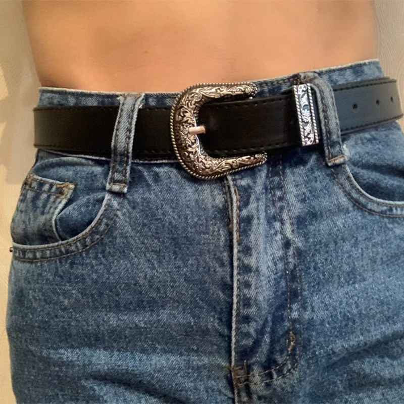 

Designer Belts Women High Quality Buckle Vintage Square Waist Belts for Women Leather Black Belt Punk Jeans Decoration 2020