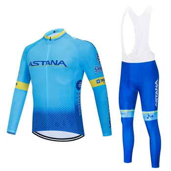 

ASTANA team winter 2019 Black Cycling JERSEY 12D Bike Pants set mens Ropa Ciclismo thermal fleece Bicycle clothing Cycling wear