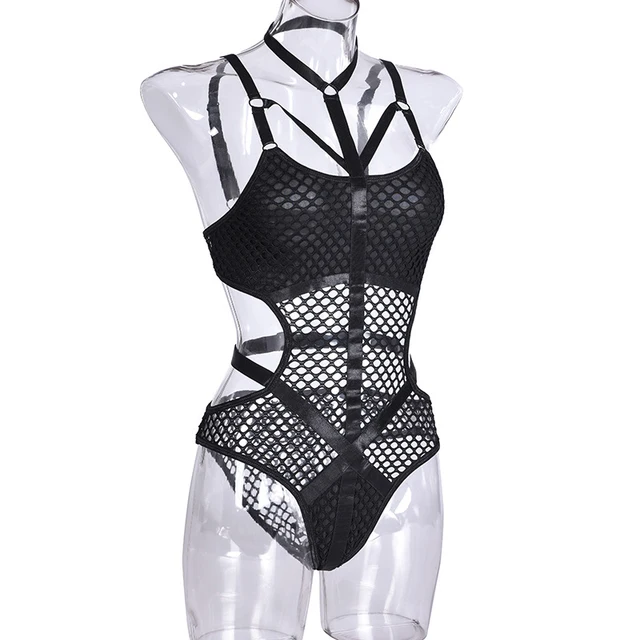 Goth Escuro Gótico Fishnet Sexy Bodycon Halter Bodysuits Mulheres Grunge  Punk Oco Para Fora Nightclub Lingerie Retalhos Emo Alt Roupas - Macacões -  AliExpress