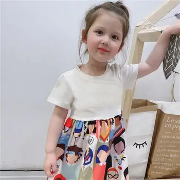 

Y450 Baby girl dress Summer new girl stitching dress child baby short-sleeved cute princess dress F letters