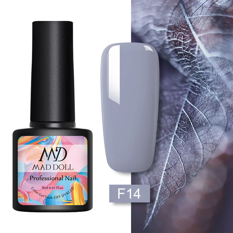 F14 MAD DOLL, 8 мл, УФ-гель для ногтей, розовое золото, блестки, блестки, замачиваются, УФ Гель-лак, Цветной Гель-лак для ногтей, сделай сам, лак для ногтей - Цвет: F14