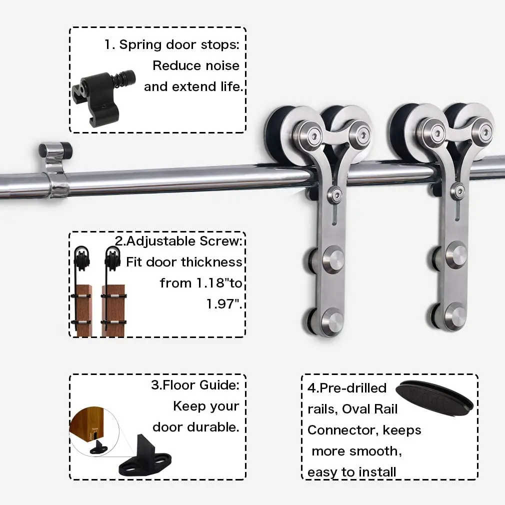 JACHOR 4-16FT Stainless Steel Barn Door Slide Hardware Y-Shape Hanging Roller Rail Sliding Door Fittings for Double Doors