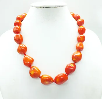 

Exquisite 12X18MM Natural Irregular Orange Coral Necklace. African bride wedding jewellery 19"