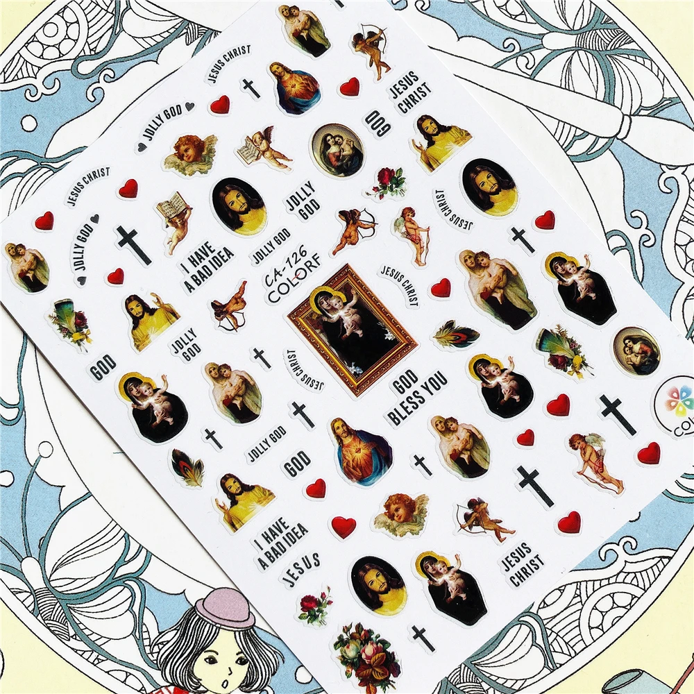 

CA-126 CA-148 CA-149 Jesus christ Our Lady 3D Back glue Nail Art Stickers Decals Sliders Nail ornament decoration