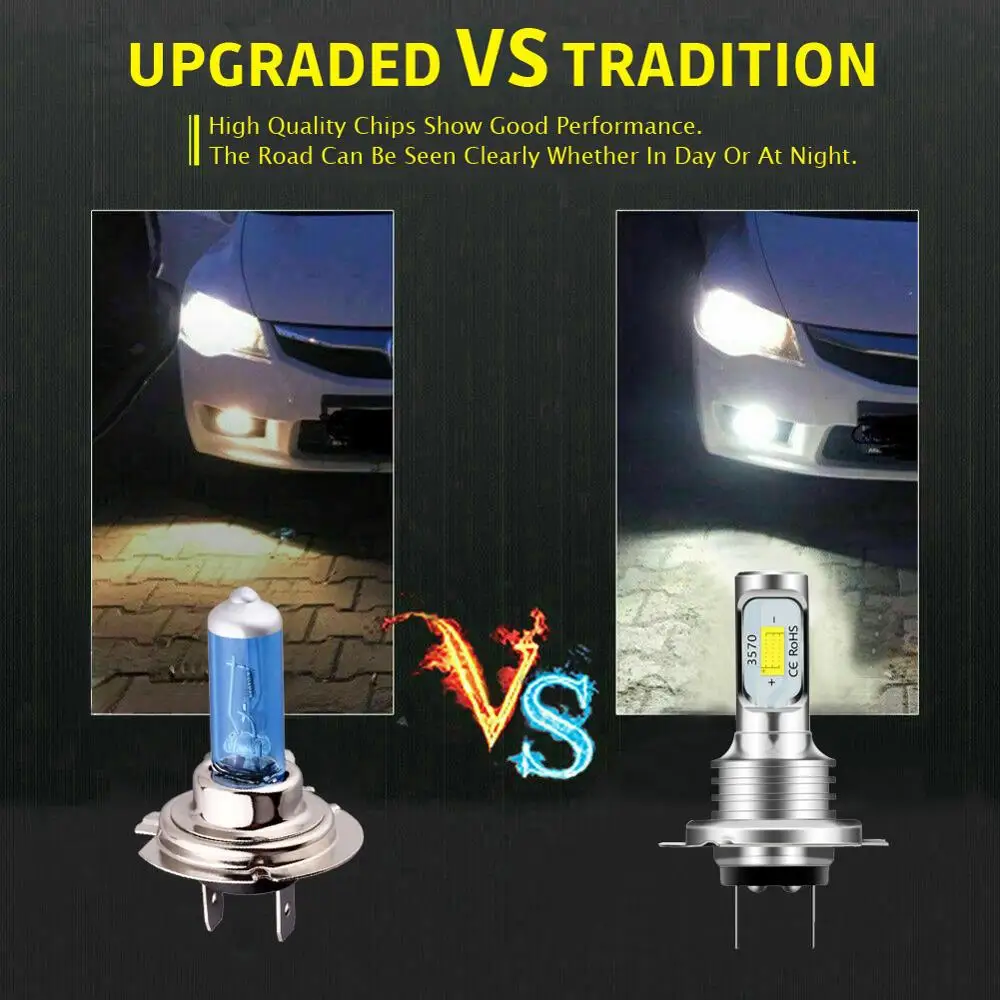 2Pcs H7 LED Headlight Kit 80W 10000LM Hi Or Lo Beam Bulbs 6000K White IP 68 Waterproof Canbus Led Headlight Car Accessories