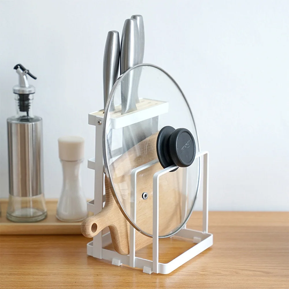 

1pc Kitchen Shelf Pan Rack Cutting Board Holder Storage Pot Lid Organizer Stands Tapas Cover Stand Iron Dish Rack Display