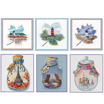 

color city Landscape in a bottle patterns Counted Cross Stitch 11CT 14CT 18CT 22ct Cross Stitch Kits Embroidery Needlework Sets