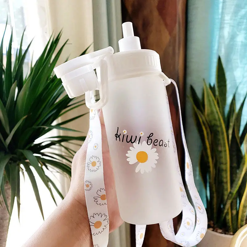 500ml Kawaii Small Daisies Milk Water Bottle With Straw Portable Leakproof  Frosted Glass Fashion Cute Drinking Coffee Cup