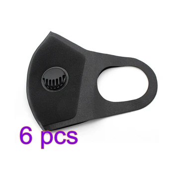 

6pcs Black Sponge Cotton Masks With Breath Valve Dustproof Mask Earloop 1 Lay For Man Women Face Mouth Mask