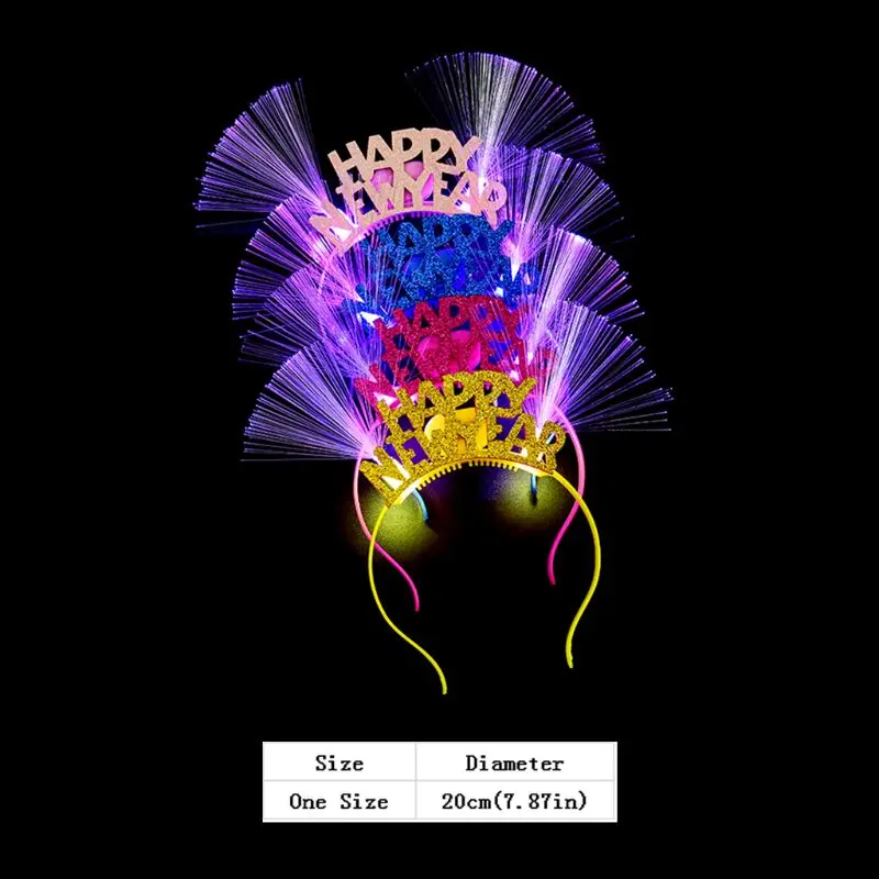 Женский красивый обруч для волос светодиодный волоконно-оптический Блеск для уха с надписью Happy new year аппликация мигающий светильник Рождественская вечеринка, повязка на голову