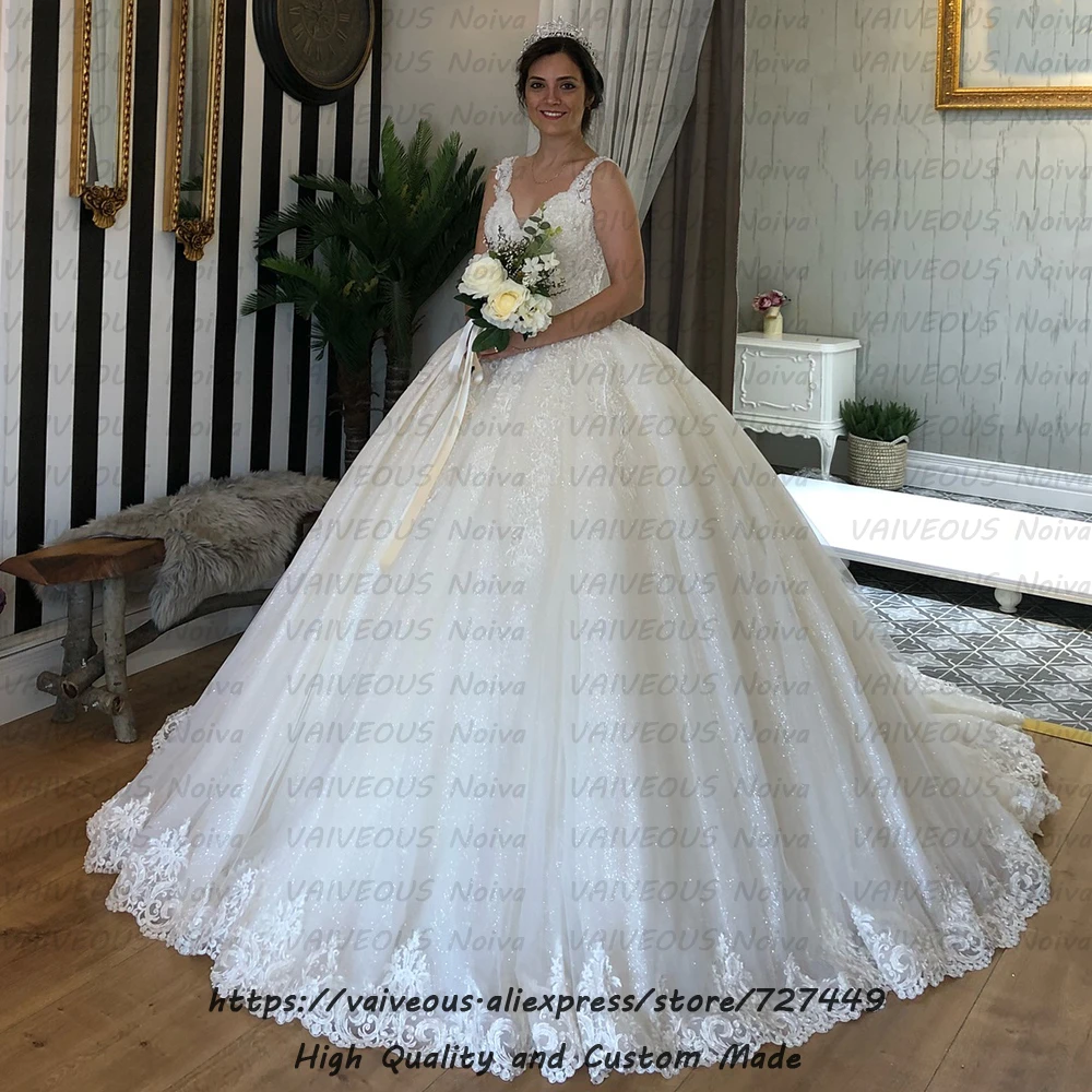 

abiti da sposa Romantic Bride Dress Luxury Appliqued Beaded V-neck Ball Gown Wedding Dress 2019 Wedding Gowns Robe De Mariage