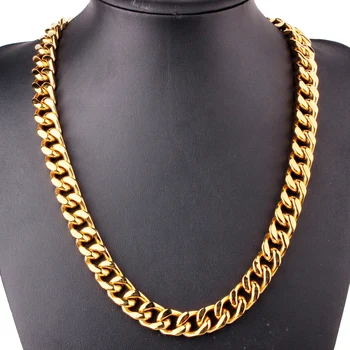 

Tiasri 15MM Curb Cuban Mens Necklace Bracelet Chain Gold Color Stainless Steel Necklaces for Men Fashion Jewelry Punk Choker