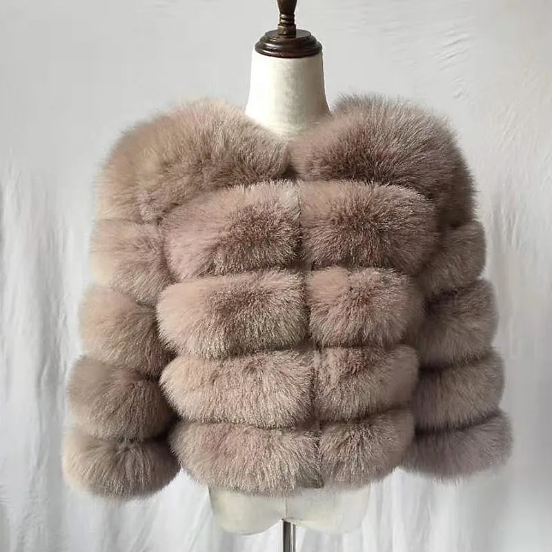 Модное короткое пальто из натурального меха, Женское пальто из натурального Лисьего меха, зимнее пальто с рукавами три четверти, теплая одежда, теплое пальто