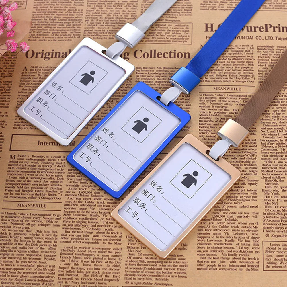 

1PC Work Card Holders With Rope Aluminium Alloy Card Holder Employee Name ID Card Cover Metal Work Certificate Identity Badge