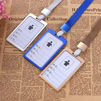 

1PC Work Card Holders With Rope Aluminium Alloy Card Holder Employee Name ID Card Cover Metal Work Certificate Identity Badge