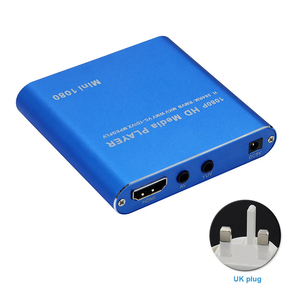 1080P медиа HDD плеер Full HD Домашнее аудио легкая карта памяти чтение USB MKV хост HDMI Mini AV AVI MMC портативный - Цвет: Blue UK