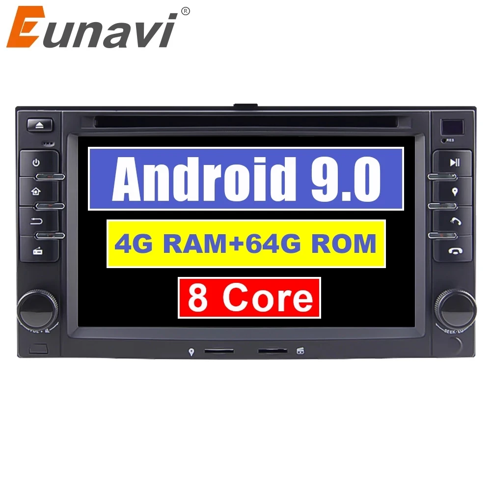 Eunavi 2 din Android 9.0 car dvd for KIA SORENTO MAGENTIS SPORTAGE MORNING CEED RIO CERATO 2005-2010 KIA universal