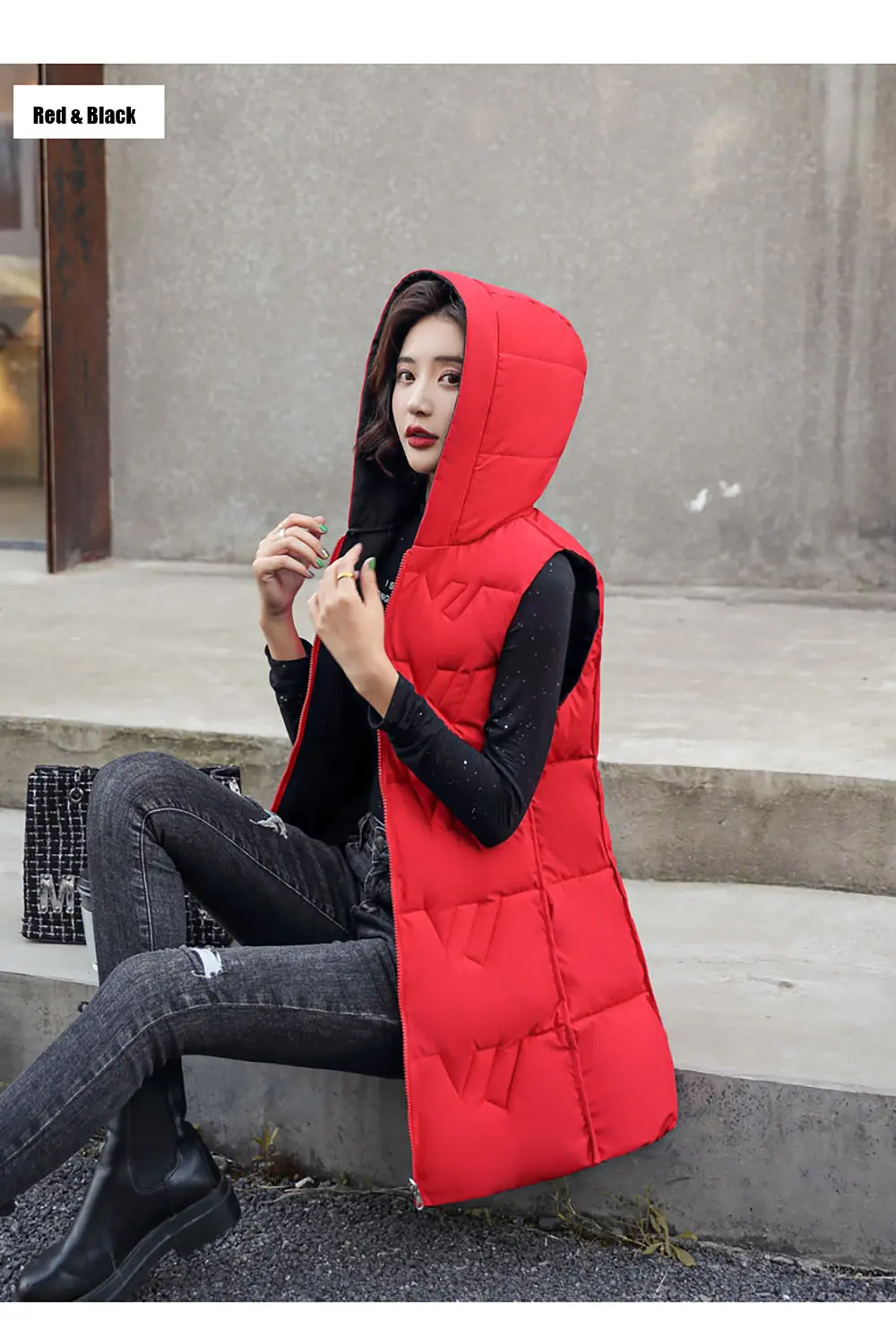 duvet coats Hooded Long Winter Vest Women Sleeveless Jacket Two Sides Wear Warm Autumn Winter Cotton Waistcoat Women Zipper Coat Outwear womens parka coat