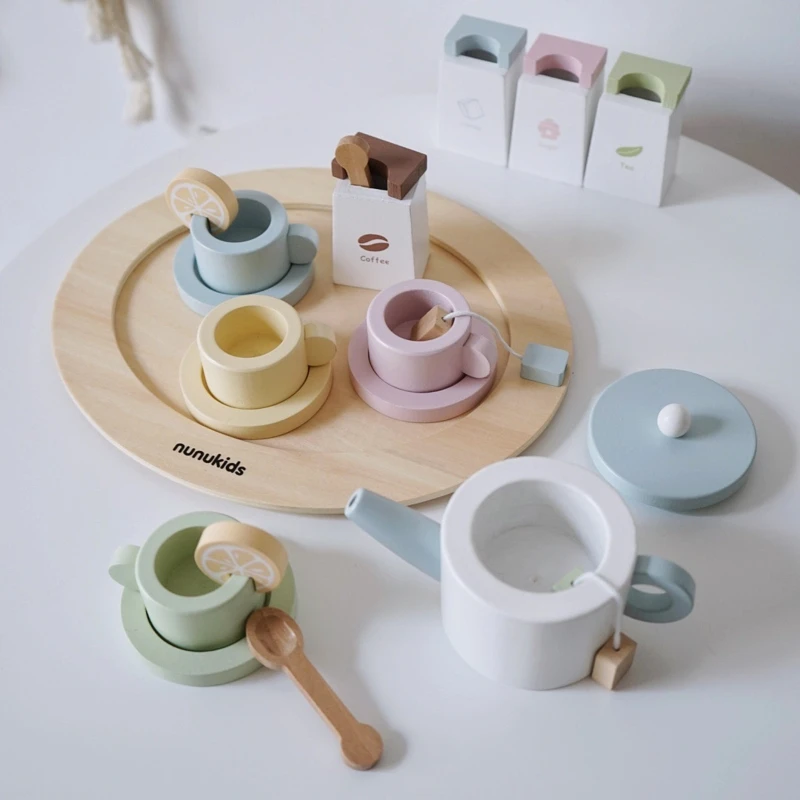 Nunukids Model Tea Party Set Tableware Learning Toy Pretend Game Realistic Kitchen Toy Dollhouse Accs Kids Funny Gift