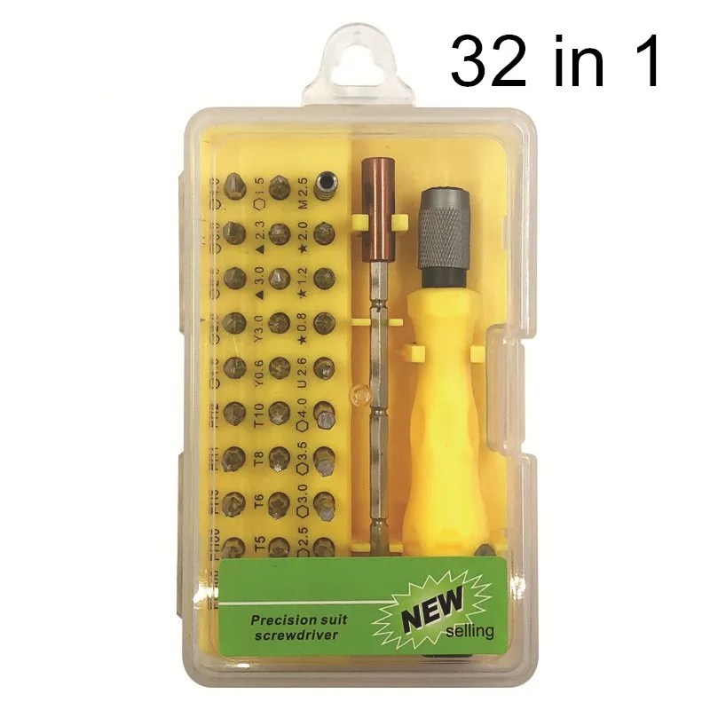 32 in 1 yellow Junejour отвертка набор высокоточных отвёрток 115 в 1 Инструменты для ремонта с переносной чехол для ноутбуков телефон часы - Цвет: 32 in 1 yellow