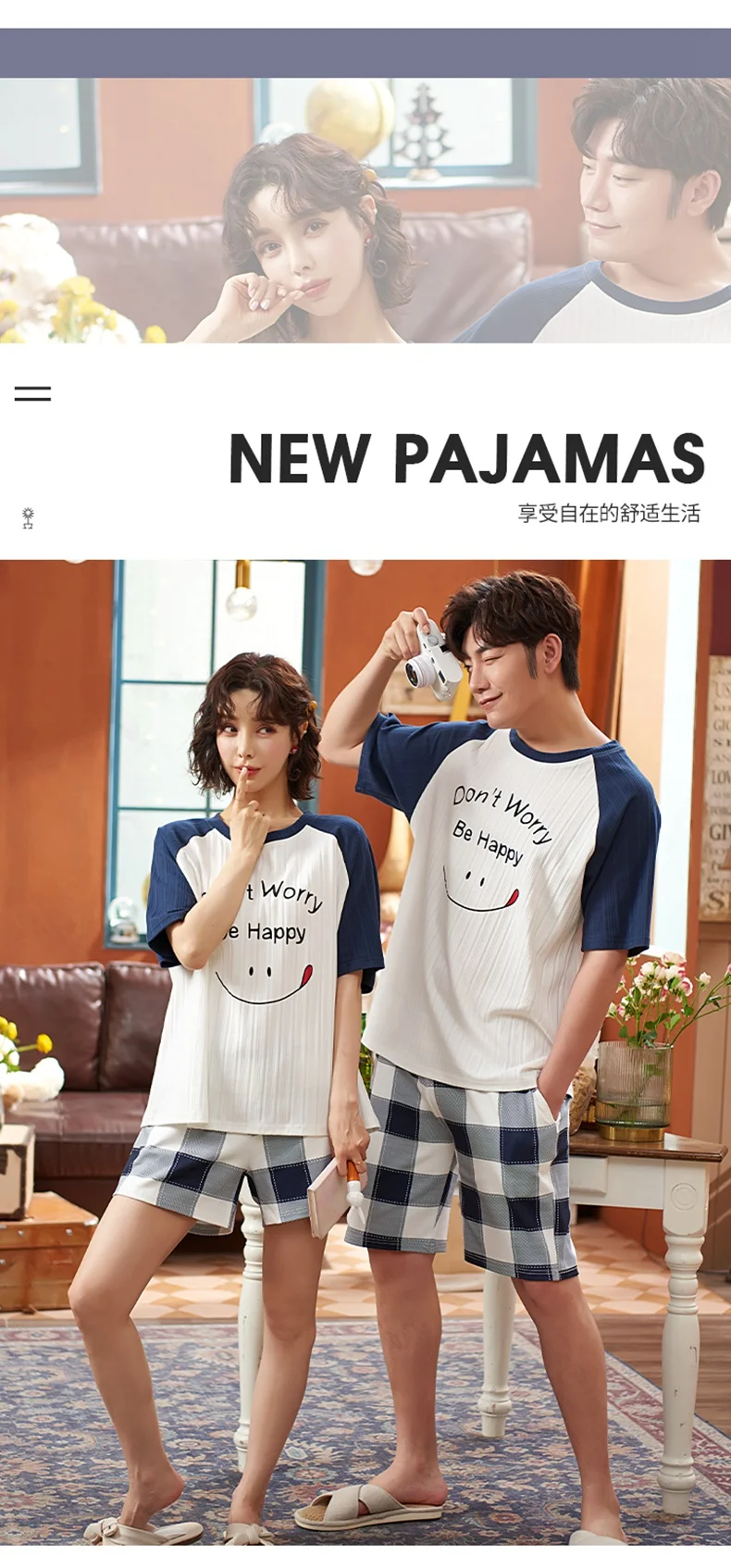 pajama joggers Korean Cute Women Pajamas Set Funny Japan Anime Doraemon Couple Sleepwear Couple Cotton Blue Stripe Short Sleeve Lovers Homewear mens pajama pants