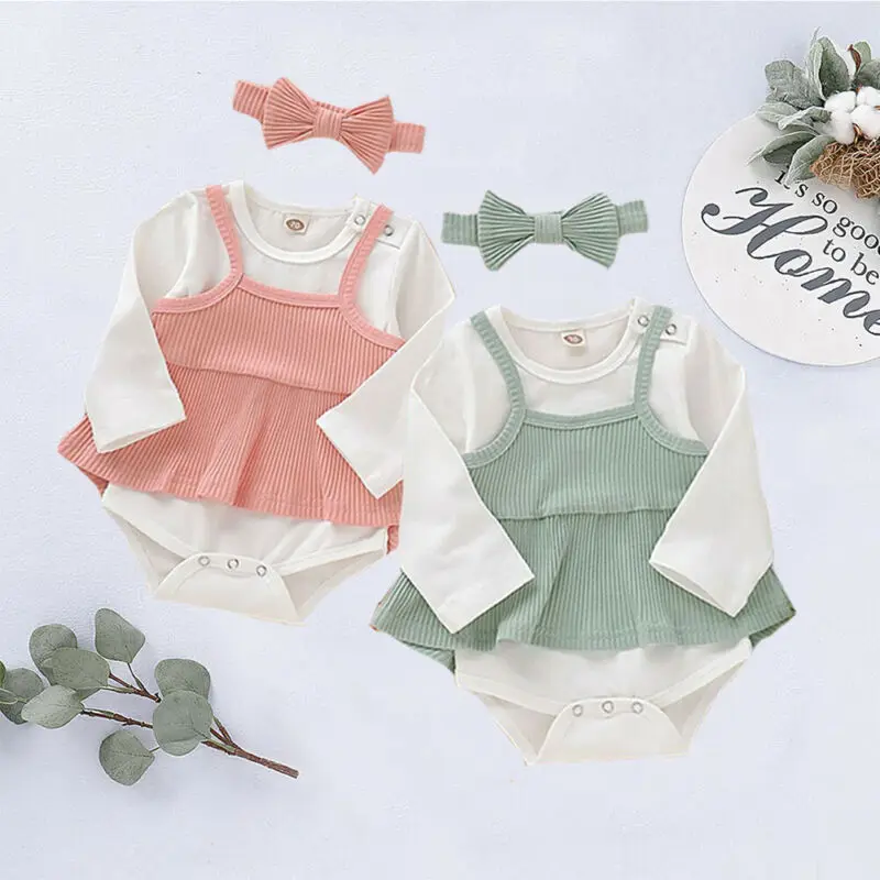 US Stock Cute 3PCS Newborn Baby Girl Clothes Romper Bodysuit Sunsuit Playsuit Outfit Clothes 0-18 months