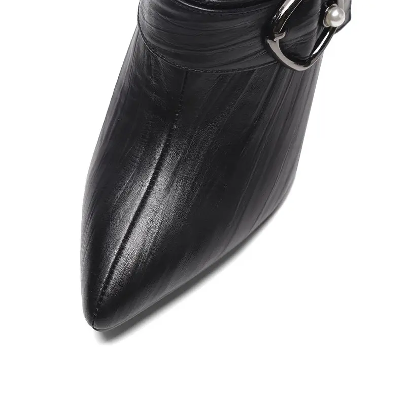 ALLBITEFO natural genuine leather buckle square toe high heels leisure girl high thick heel shoes hot sale women platform shoes