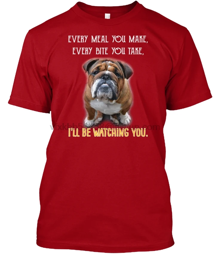 Футболка с надписью Bulldog Watching You-Every Meal Make Bite Take Ill | Мужская одежда