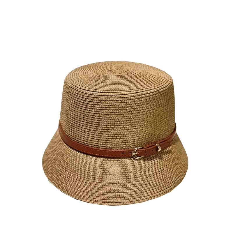 Frauen Sommer Eimer Hut Gürtel Dekoration UV-Schutz Sonnen kappe weibliche flache Strand Hut Sonnen hüte Strohhut Derby Reise – Detail 10