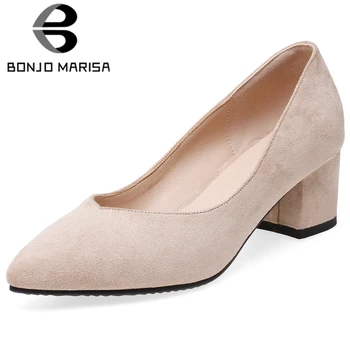 

BONJOMARISA New Lady Spring Classic Solid Shallow Work Pumps Fashion Office Pointed Toe Pumps Women High Chunky Heel Shoes Woman