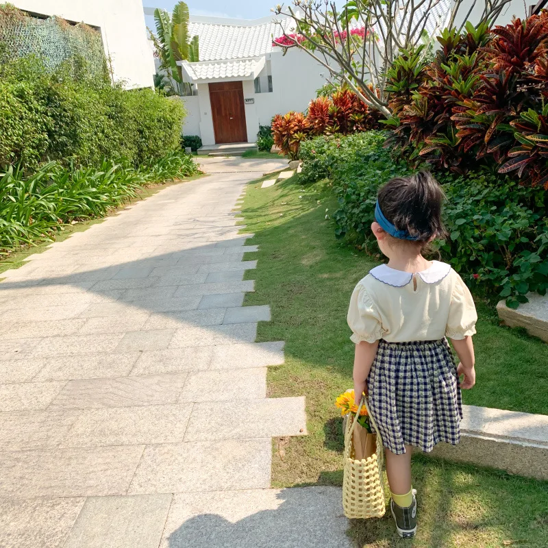 Roupas de Verão Menina do Bebê Vento a Linha Verão Crianças Novas Meninas Xadrez Algodão Causal Saia Faculdade Moda Saias 2020 15 Mamãe e Bebê