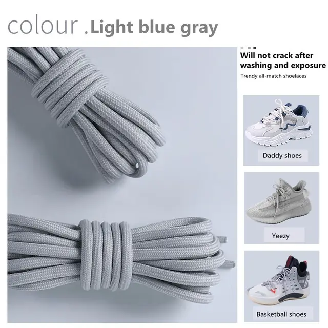 1Pair New 2021 Round Shoelaces Polyester Solid Classic For Yezy Sports Martin Boot shoeslace Sneaker Shoe Laces Strings 20colors Light blue gray
