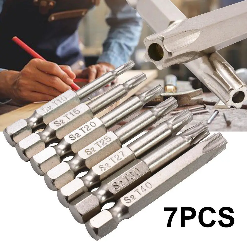 7Pcs 50mm 1/4inch Hex Five-pointed Star Bore Hole Magnetic Screwdriver Bits Set | Инструменты