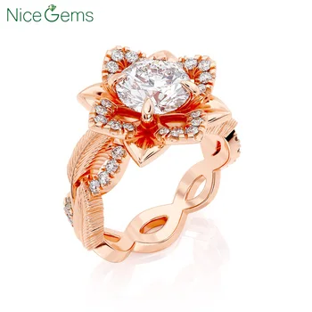 

NiceGems 14K Rose Gold Flower Moissanite Engagement Ring Center Stone 1.5ct D Color Moissanite Lab diamond Leaf and branch sets