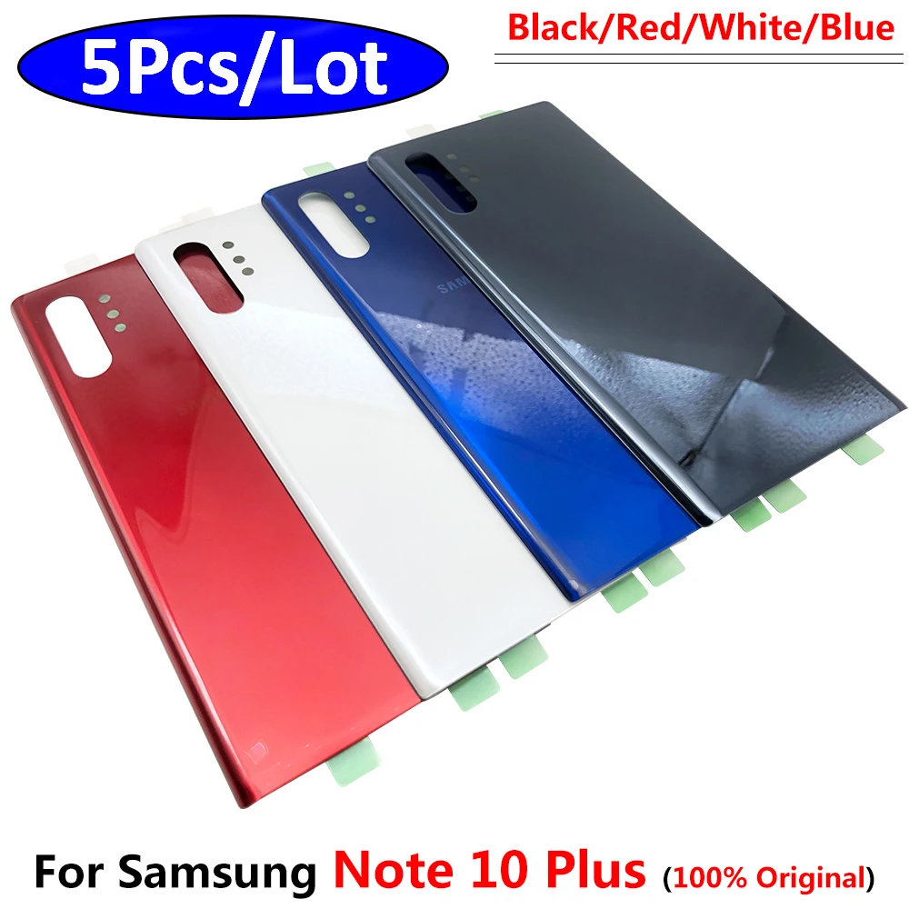 

5Pcs，100% Original Battery Back Cover Glass Rear Door Replacement Housing With Adhesive For Samsung Note 10 Plus With Logo