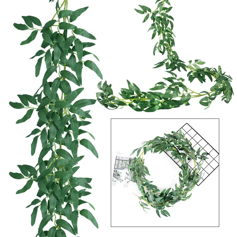 180cm Artificial Eucalyptus Leaves Garland Green Willow Vines Plants for Wedding Home Party Arch Wall Garden DIY Decoration | Дом и сад