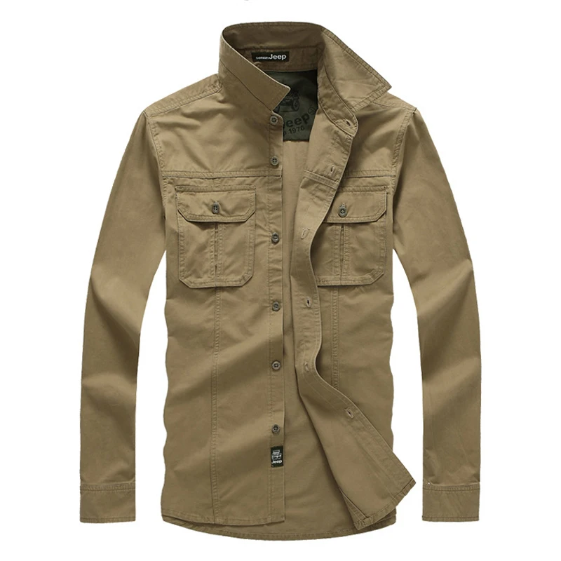 

2017 Spring Style Shirt Men Fashion Overland Off-road Army Green Khaki Long Sleeves Plus Size M-XXXXL Cotton Jeep Men