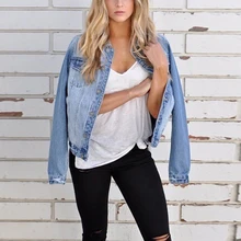 Женские джинсовые куртки в стиле хип-хоп; осенние джинсовые куртки в стиле ретро; повседневные куртки Chaqueta Mujer; пальто с карманами на пуговицах; уличная одежда; рваные куртки