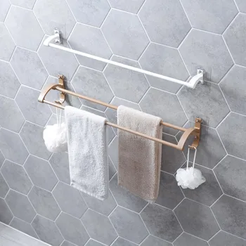 

Space Aluminum Bath Towel Rack Bathroom Towel Holder Double Towel Shelf With Hooks Wall Organizer Bathroom Accessories