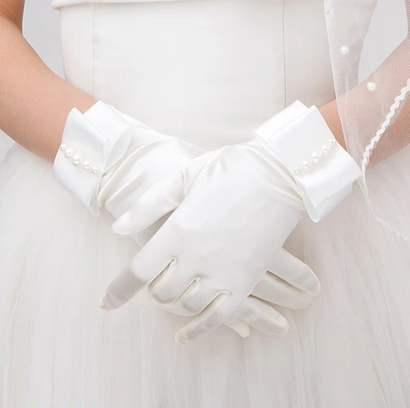 5 шт./лот, короткие белые женские перчатки принцессы с бантом для танцев и выступлений