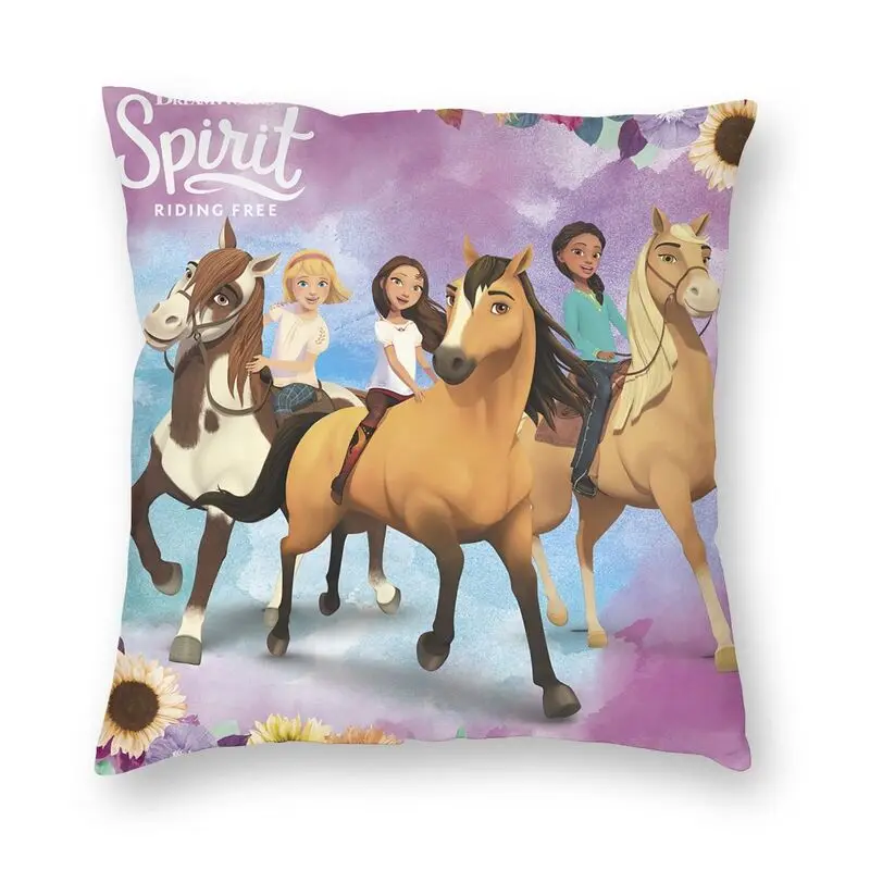 

Spirit Riding Free Cartoon Horse Square Pillowcover Home Decorative Cushion Cover Throw Case Pillow for Living Room Sofa