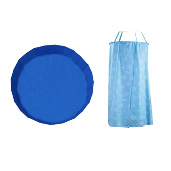 

1Pcs Foldable Pet Swimming Pool Bathing Tub Bathtub Pvc (60Cm(Dia) x 20Cm(H)) & 1 Set Waterproof Fabric Polyester Shower Curtain