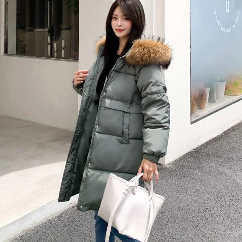 Winter Women Loose Long Jacket 2021 New Casual Thick Warm Mid-long Hooded Parkas Jackets Female Pockets Snow Coats Zipper Solid