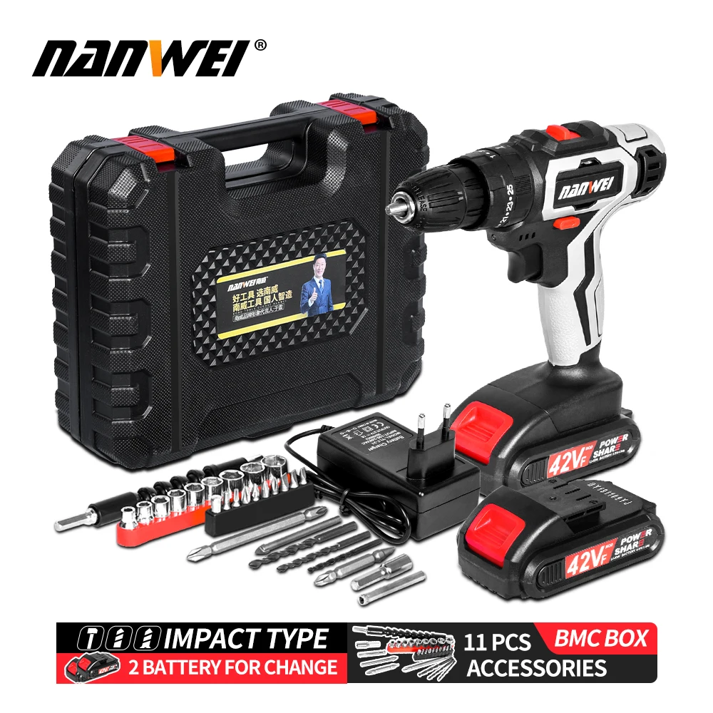 

21V Electric Screwdriver Has Impact Function Cordless Drill Power Use DC Lithium-Ion Battery Can Adjust Speed