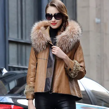 

Raccoon Dog Fur Collar Genuine Leather Jacket Real Fur Coat Autumn Winter Coat Women Clothes 2020 Sheepskin Down Coat ZT4824