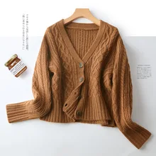 

SHCUHAN Oversized Sweater Cardigan Women V-Neck Single Breasted Solid Winter Autumn Dropshipping Vintage Sweater