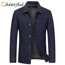 

Male Short Symmetrical Pocket Button Decoration Jacket Fashionable Korean Woolen Plus Cotton Lapel Men's Coat
