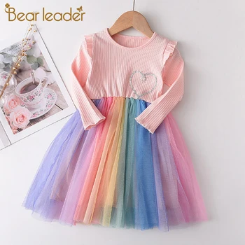 

Bear Leader Girls Mesh Colorful Dresses 2020 New Autumn Girl Heart Pattern Dress Kids Ruffles Party Costumes Children Clothing