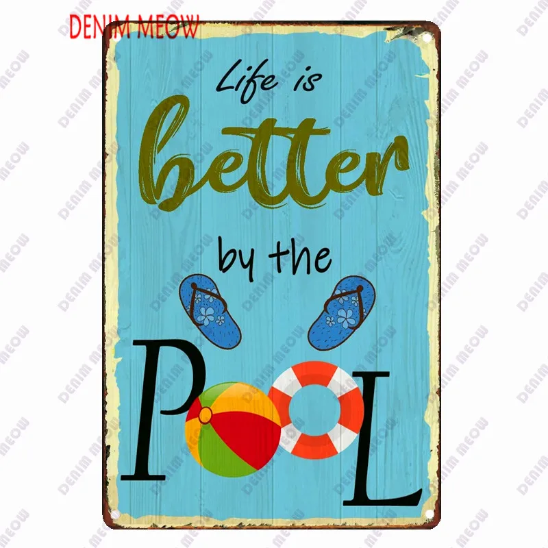 Beach Metal Sign Tin Vintage Summer Beach Plates Relax Metal Wall Sign Pool Tiki Bar Pub Seaside Ocean Happy Place Decoor WY161